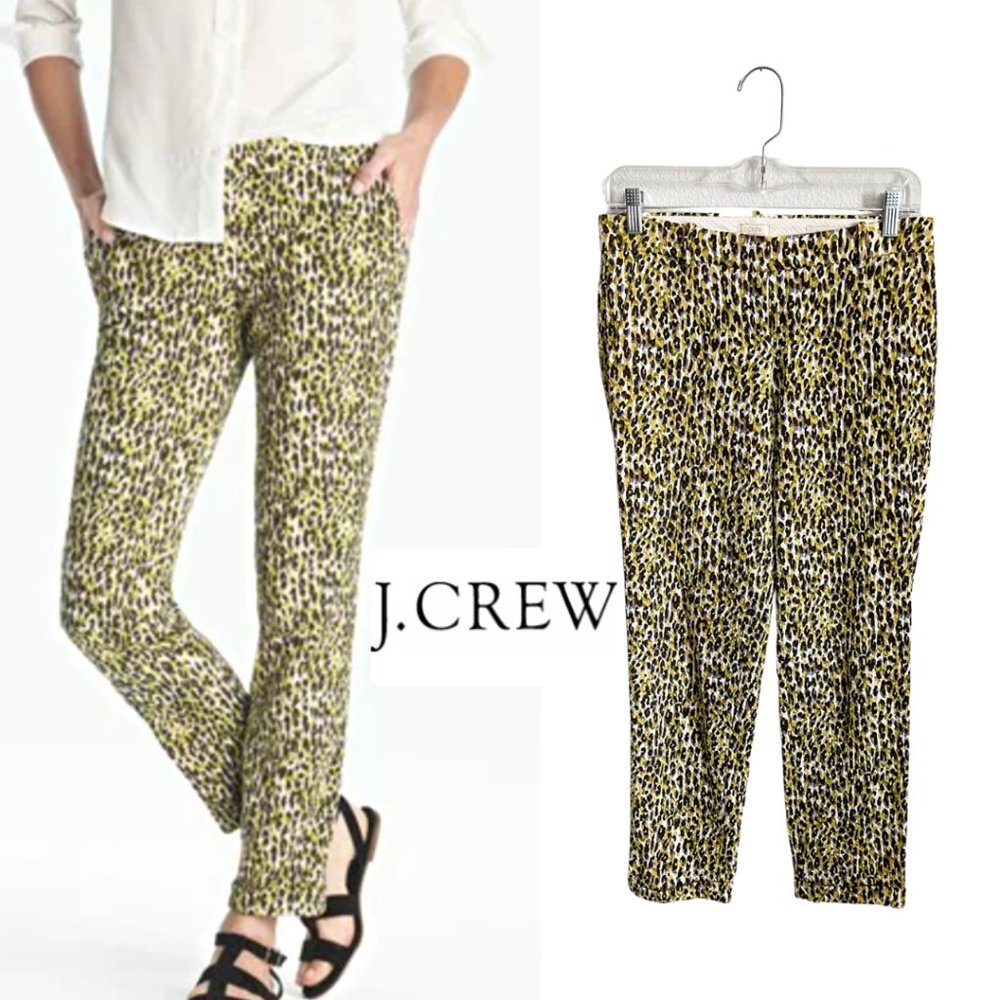 J.Crew Cafe Capri Abstract Leopard Print Green, Purple & Beige Pants